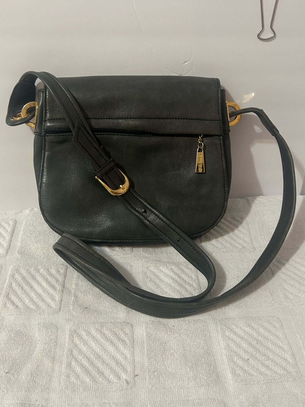 Classic Black Leather Crossbody Bag with Gold Accents